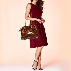 Pre Owned Alviero Martini 1A Classe Geo Print Beige/Brown Leather And Vinyl Dome Satchel