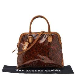 Pre Owned Alviero Martini 1A Classe Geo Print Beige/Brown Leather And Vinyl Dome Satchel