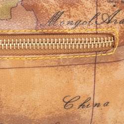 Pre Owned Alviero Martini 1A Classe Tan Geo Classic Print Coated Canvas Wristlet Pouch