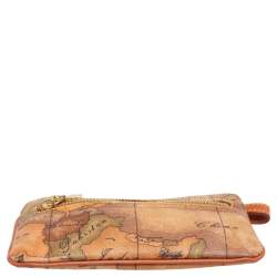 Pre Owned Alviero Martini 1A Classe Tan Geo Classic Print Coated Canvas Wristlet Pouch