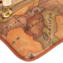 Pre Owned Alviero Martini 1A Classe Tan Geo Classic Print Coated Canvas Wristlet Pouch