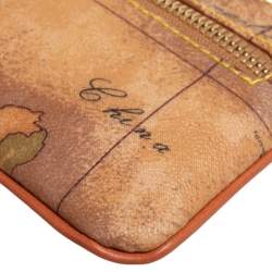 Pre Owned Alviero Martini 1A Classe Tan Geo Classic Print Coated Canvas Wristlet Pouch