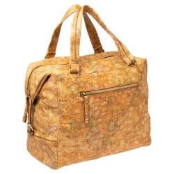 Alviero Martini 1A Classe Tan Geo Print Coated Canvas Front Pocket Satchel