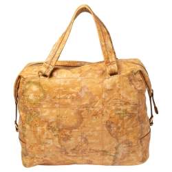 Alviero Martini 1A Classe Tan Geo Print Coated Canvas Front Pocket Satchel