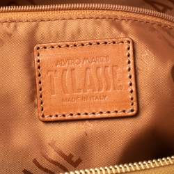 Alviero Martini 1A Classe Tan Geo Print Coated Canvas Front Pocket Satchel