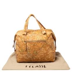 Alviero Martini 1A Classe Tan Geo Print Coated Canvas Front Pocket Satchel