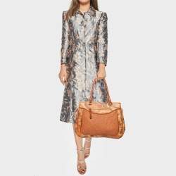 Pre Owned Alviero Martini 1A Classe Tan Geo Print Coated Canvas and Woven Leather Shoulder Bag