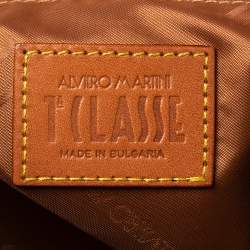 Pre Owned Alviero Martini 1A Classe Tan Geo Print Coated Canvas and Woven Leather Shoulder Bag