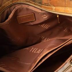 Pre Owned Alviero Martini 1A Classe Tan Geo Print Coated Canvas and Woven Leather Shoulder Bag
