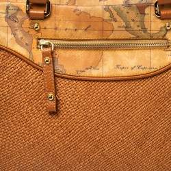 Pre Owned Alviero Martini 1A Classe Tan Geo Print Coated Canvas and Woven Leather Shoulder Bag