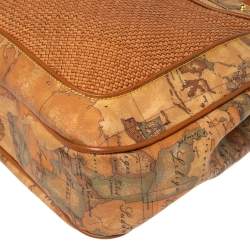 Pre Owned Alviero Martini 1A Classe Tan Geo Print Coated Canvas and Woven Leather Shoulder Bag