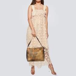 Pre Owned Alviero Martini 1A Classe Tan/Purple Geo Print Coated Canvas and Leather Shoulder Bag