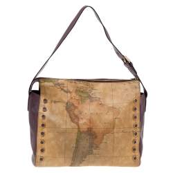 Pre Owned Alviero Martini 1A Classe Tan/Purple Geo Print Coated Canvas and Leather Shoulder Bag
