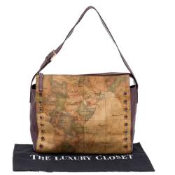 Pre Owned Alviero Martini 1A Classe Tan/Purple Geo Print Coated Canvas and Leather Shoulder Bag