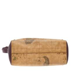 Pre Owned Alviero Martini 1A Classe Tan/Purple Geo Print Coated Canvas and Leather Shoulder Bag