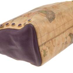 Pre Owned Alviero Martini 1A Classe Tan/Purple Geo Print Coated Canvas and Leather Shoulder Bag