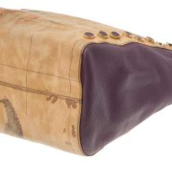 Pre Owned Alviero Martini 1A Classe Tan/Purple Geo Print Coated Canvas and Leather Shoulder Bag