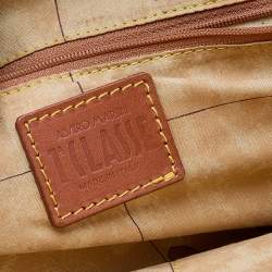 Pre Owned Alviero Martini 1A Classe Blue/Beige Ostrich Embossed Leather Satchel