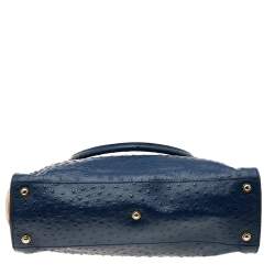 Pre Owned Alviero Martini 1A Classe Blue/Beige Ostrich Embossed Leather Satchel