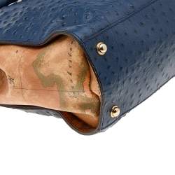 Pre Owned Alviero Martini 1A Classe Blue/Beige Ostrich Embossed Leather Satchel