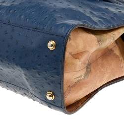 Pre Owned Alviero Martini 1A Classe Blue/Beige Ostrich Embossed Leather Satchel