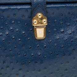 Pre Owned Alviero Martini 1A Classe Blue/Beige Ostrich Embossed Leather Satchel