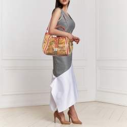 Alviero Martini 1A Classe Tan Geo Print Coated Canvas and Leather Drawstring Shoulder Bag