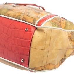 Pre Owned Alviero Martini 1A Classe Tan Geo Print Coated Canvas and Leather Drawstring Shoulder Bag