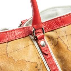 Pre Owned Alviero Martini 1A Classe Tan Geo Print Coated Canvas and Leather Drawstring Shoulder Bag