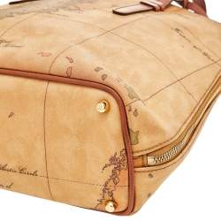 Pre Owned Alviero Martini 1A Classe Tan Geo Print Coated Canvas And Leather Tote