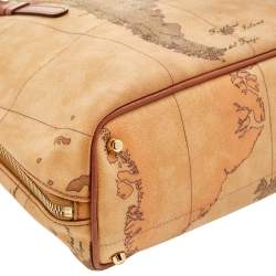 Pre Owned Alviero Martini 1A Classe Tan Geo Print Coated Canvas And Leather Tote