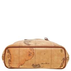 Pre Owned Alviero Martini 1A Classe Tan Geo Print Coated Canvas And Leather Tote