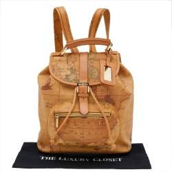Alviero Martini 1A Classe Tan Geo Print Coated Canvas and Leather Backpack