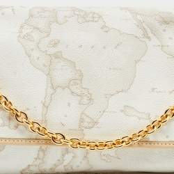 Pre Owned Alviero Martini 1A Classe White Coated Canvas and Leather Shoulder Bag