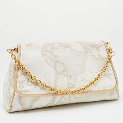 Pre Owned Alviero Martini 1A Classe White Coated Canvas and Leather Shoulder Bag