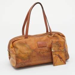 Pre Owned Alviero Martini 1A Classe Tan Geo Print Coated Canvas and Leather Satchel