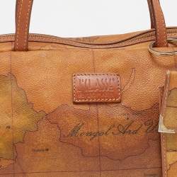 Pre Owned Alviero Martini 1A Classe Tan Geo Print Coated Canvas and Leather Satchel