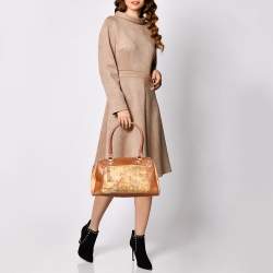 Pre Owned Alviero Martini 1A Classe Tan/Brown Geo Print Coated Canvas and Leather Satchel