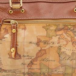 Pre Owned Alviero Martini 1A Classe Tan/Brown Geo Print Coated Canvas and Leather Satchel