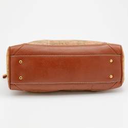 Pre Owned Alviero Martini 1A Classe Tan/Brown Geo Print Coated Canvas and Leather Satchel