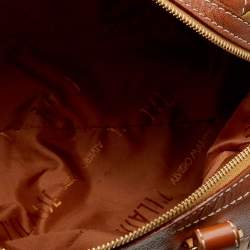 Pre Owned Alviero Martini 1A Classe Tan/Brown Geo Print Coated Canvas and Leather Satchel