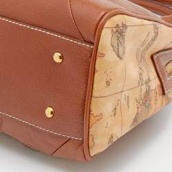 Pre Owned Alviero Martini 1A Classe Tan/Brown Geo Print Coated Canvas and Leather Satchel