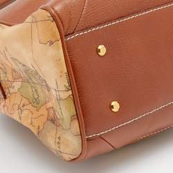 Pre Owned Alviero Martini 1A Classe Tan/Brown Geo Print Coated Canvas and Leather Satchel