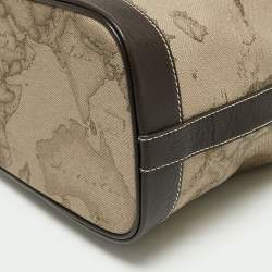 Pre Owned Alviero Martini 1A Classe Brown/Beige Coated Canvas and Leather Geo Classic Bucket Bag