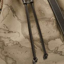 Pre Owned Alviero Martini 1A Classe Brown/Beige Coated Canvas and Leather Geo Classic Bucket Bag