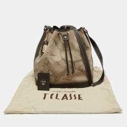 Pre Owned Alviero Martini 1A Classe Brown/Beige Coated Canvas and Leather Geo Classic Bucket Bag