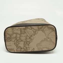 Pre Owned Alviero Martini 1A Classe Brown/Beige Coated Canvas and Leather Geo Classic Bucket Bag