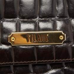 Alviero Martini 1A Classe Dark Brown Croc Embossed Leather and Canvas Hobo 