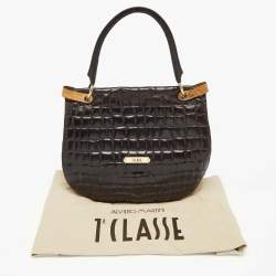 Alviero Martini 1A Classe Dark Brown Croc Embossed Leather and Canvas Hobo 