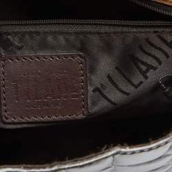Alviero Martini 1A Classe Dark Brown Croc Embossed Leather and Canvas Hobo 